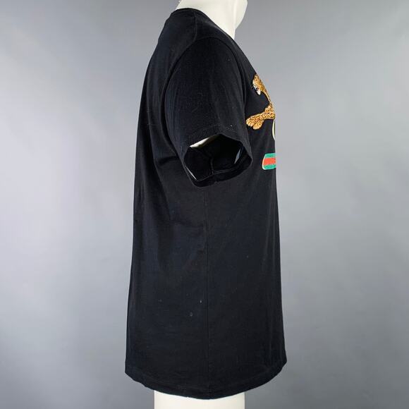 GUCCI Size S Black Multi Color Logo Short Sleeve T-shirt - Picture 3 of 7